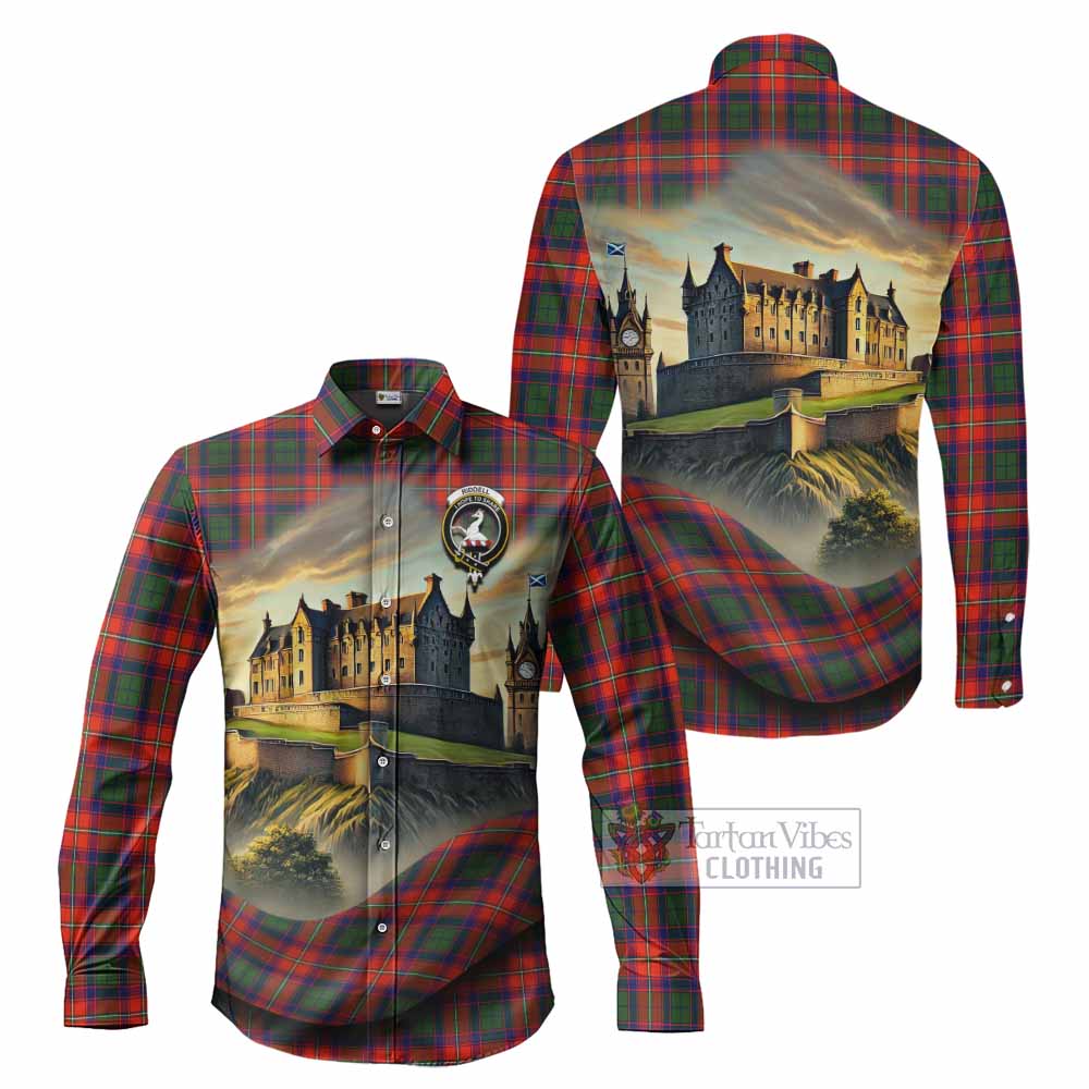 Tartan Vibes Clothing Riddell Tartan Family Crest Long Sleeve Button Shirt with Scottish Ancient Castle Style