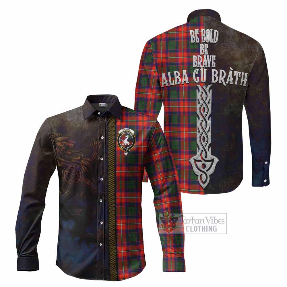 Tartan Vibes Clothing Riddell Tartan Family Crest Long Sleeve Button Shirt Alba Gu Brath Be Brave Lion Ancient Style