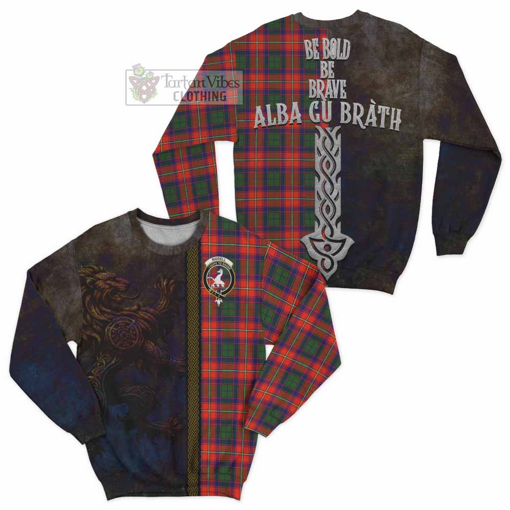 Tartan Vibes Clothing Riddell Tartan Family Crest Sweatshirt Alba Gu Brath Be Brave Lion Ancient Style