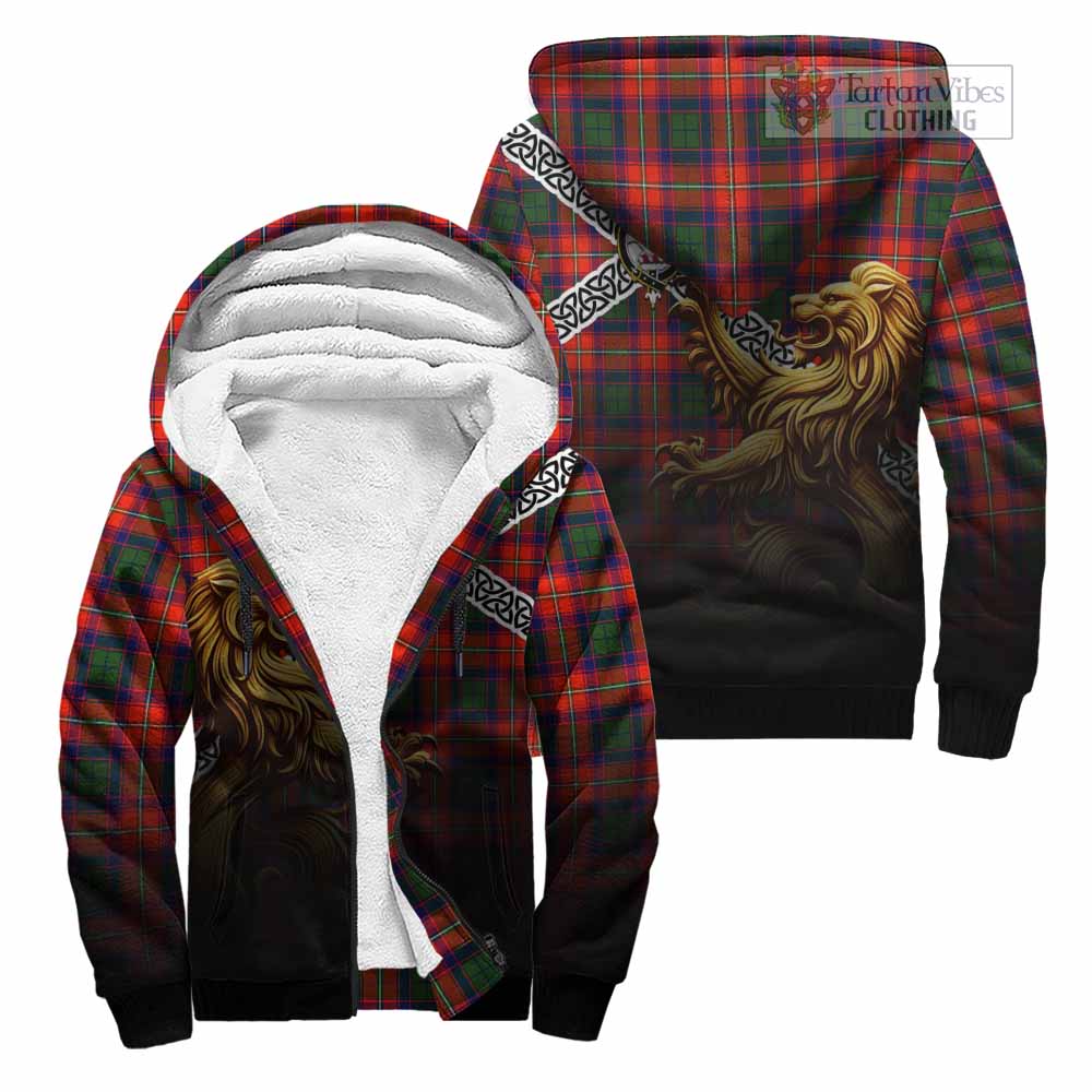 Tartan Vibes Clothing Riddell Crest Tartan Sherpa Hoodie with Golden Lion Emblem Celtic Style