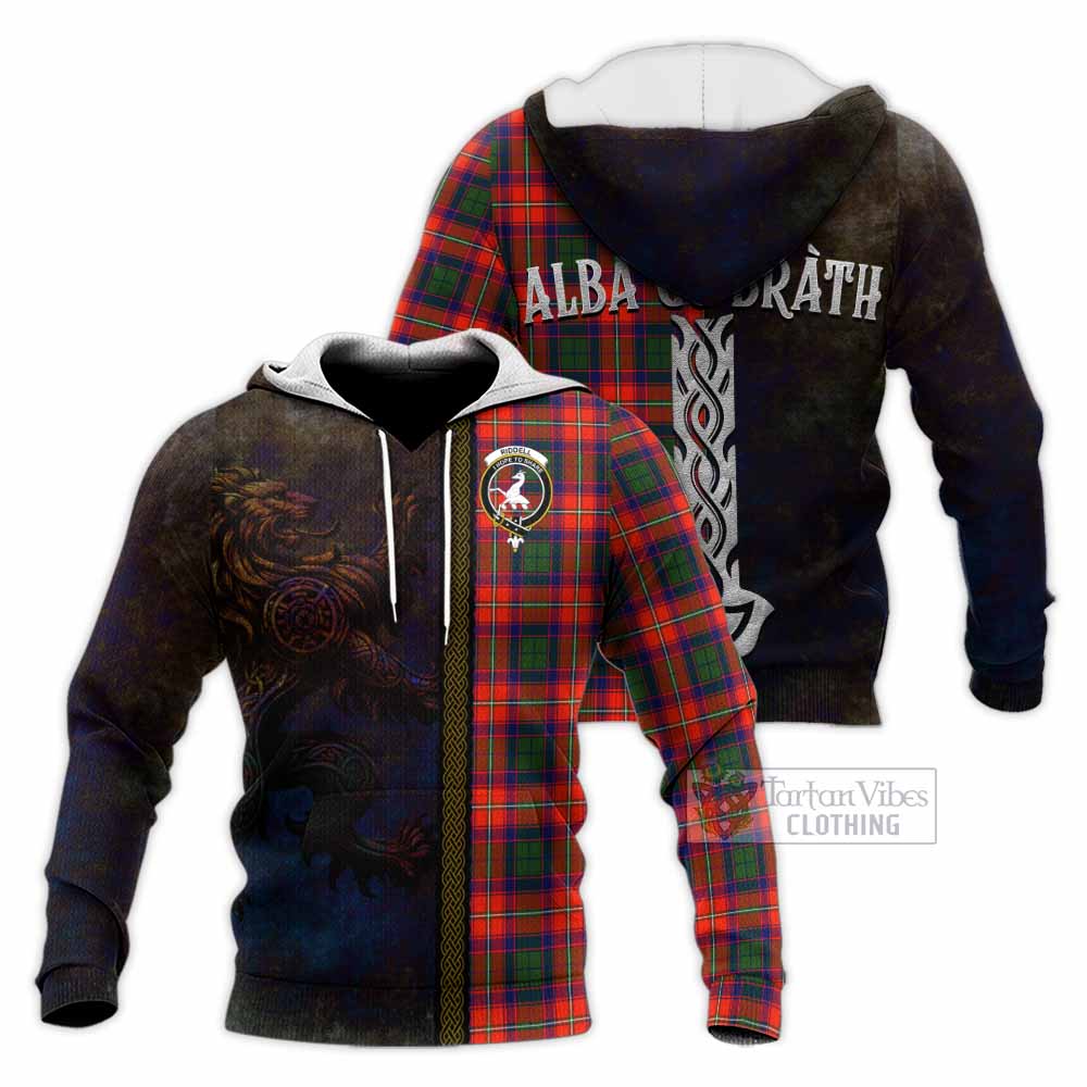Tartan Vibes Clothing Riddell Tartan Family Crest Knitted Hoodie Alba Gu Brath Be Brave Lion Ancient Style