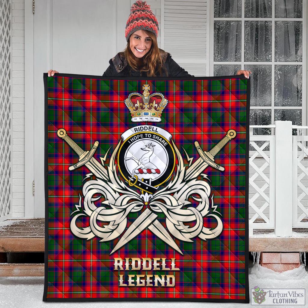 Tartan Vibes Clothing Riddell Tartan Quilt with Clan Crest and the Golden Sword of Courageous Legacy