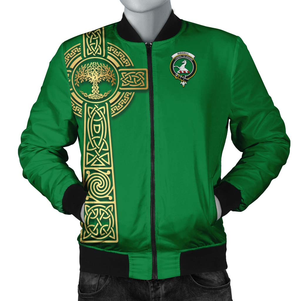 Riddell Clan Bomber Jacket with Golden Celtic Tree Of Life Unisex Irish Green - Tartanvibesclothing