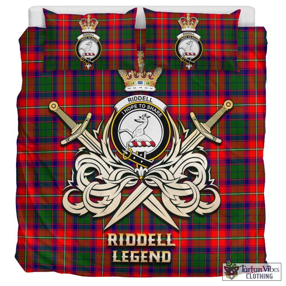 Tartan Vibes Clothing Riddell Tartan Bedding Set with Clan Crest and the Golden Sword of Courageous Legacy