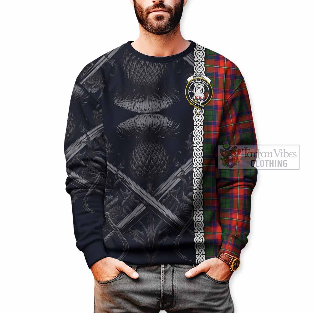 Tartan Vibes Clothing Riddell Tartan Sweatshirt with Family Crest Cross Sword Thistle Celtic Vibes