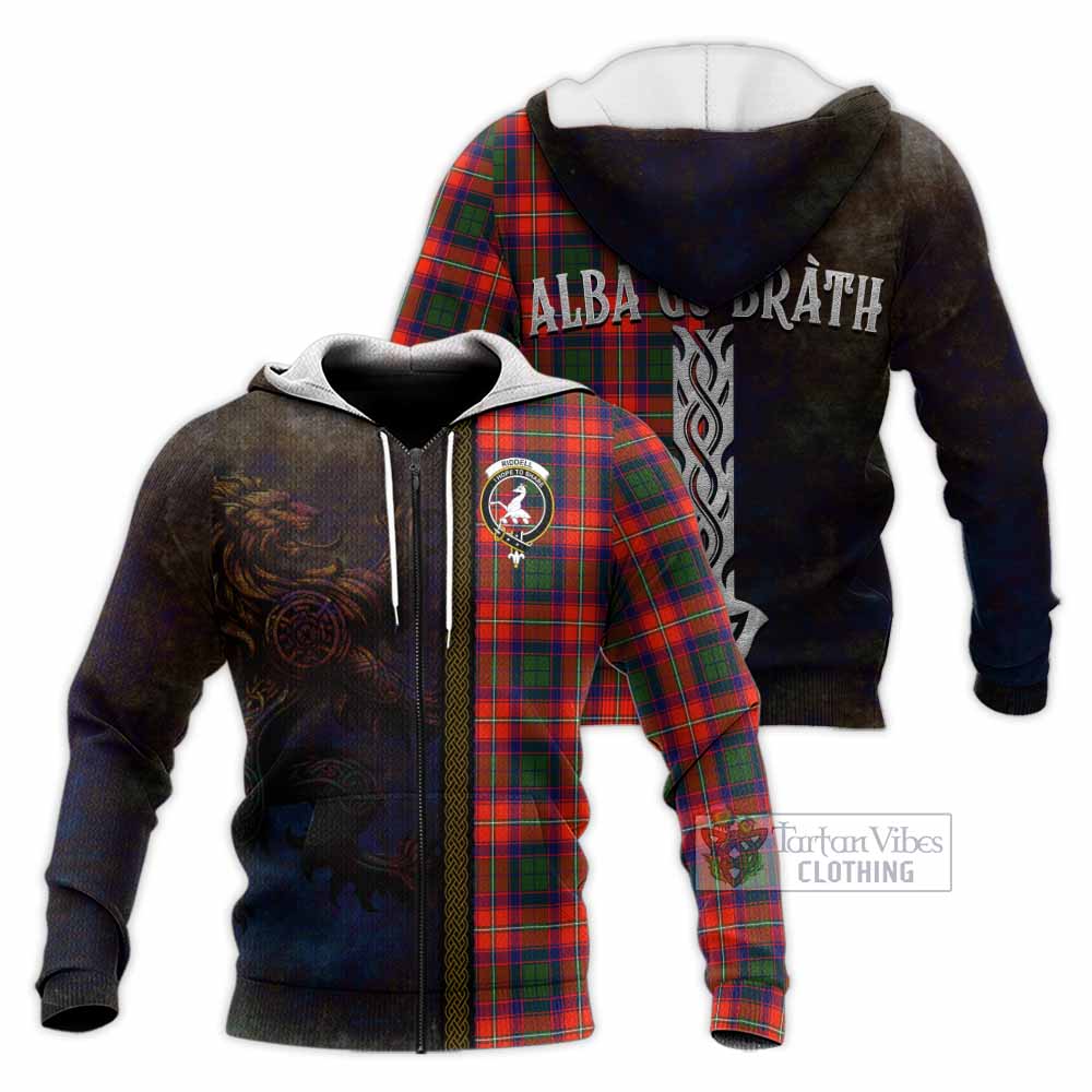 Tartan Vibes Clothing Riddell Tartan Family Crest Knitted Hoodie Alba Gu Brath Be Brave Lion Ancient Style