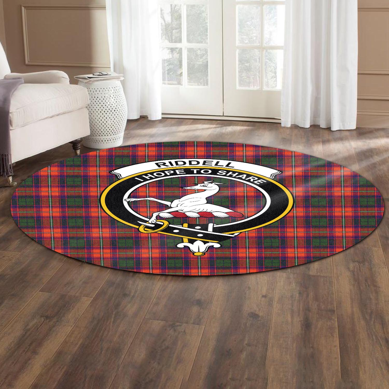 Riddell Tartan Round Rug with Family Crest - Tartan Vibes Clothing