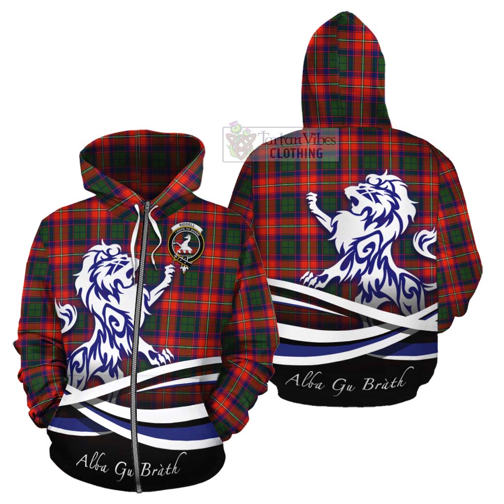 Tartan Vibes Clothing Riddell Tartan Cotton Hoodie with Alba Gu Brath Regal Lion Emblem