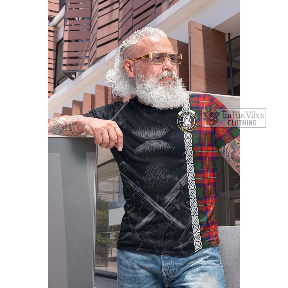 Tartan Vibes Clothing Riddell Tartan Cotton T-shirt with Family Crest Cross Sword Thistle Celtic Vibes