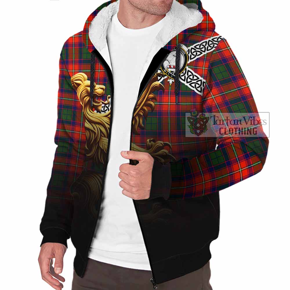 Tartan Vibes Clothing Riddell Crest Tartan Sherpa Hoodie with Golden Lion Emblem Celtic Style