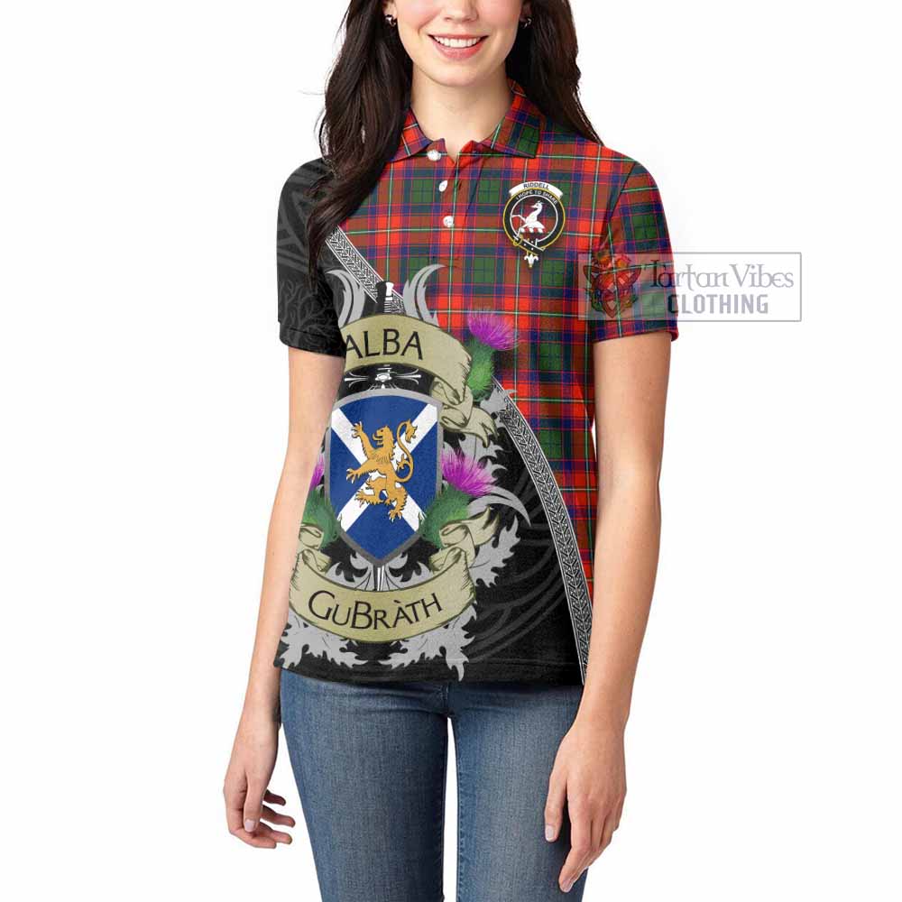 Tartan Vibes Clothing Riddell Tartan Family Crest Women's Polo Shirt Lion Rampant Royal Thistle Shield Celtic Inspired