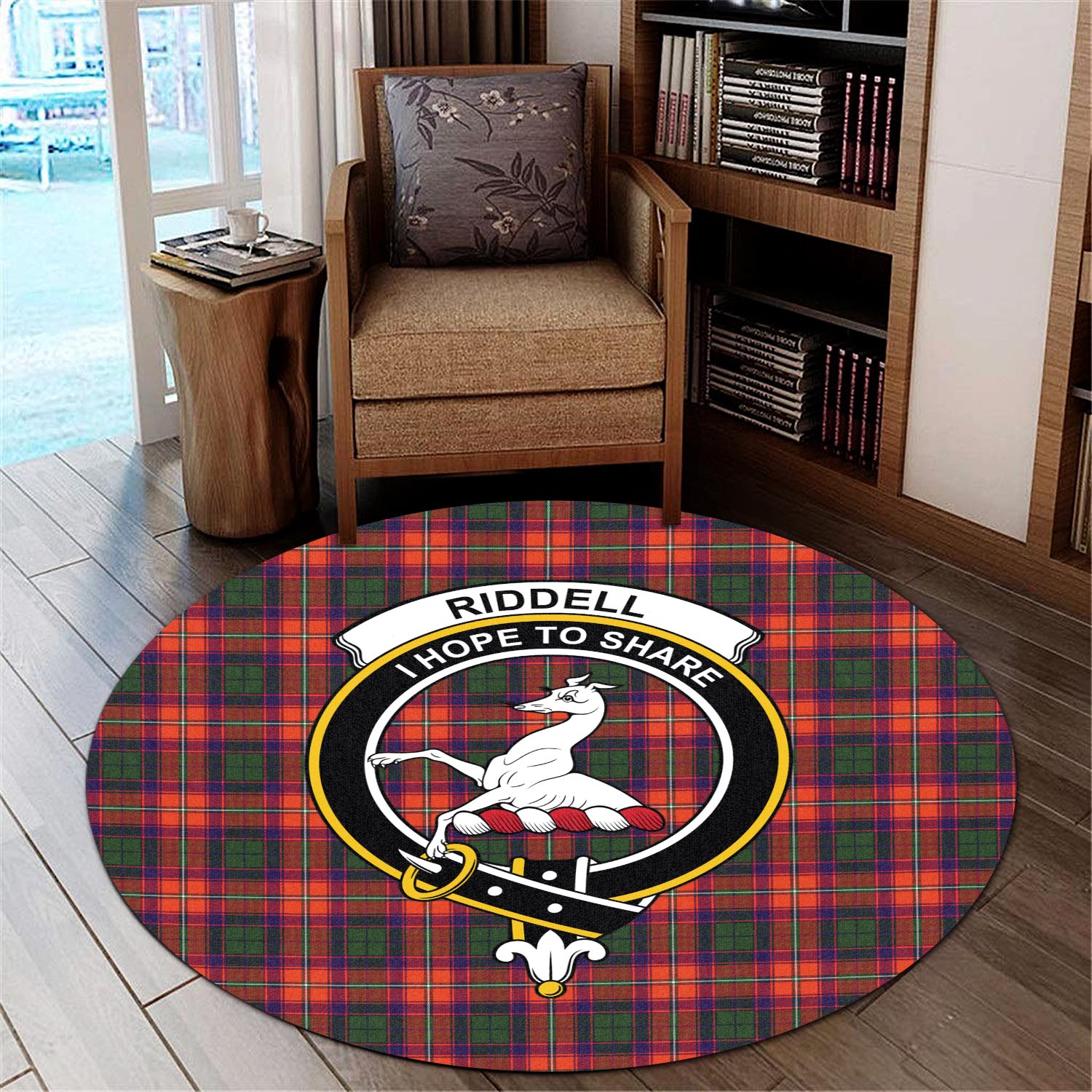 Riddell Tartan Round Rug with Family Crest - Tartan Vibes Clothing