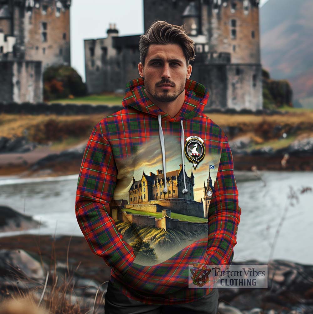 Tartan Vibes Clothing Riddell Tartan Family Crest Cotton Hoodie with Scottish Ancient Castle Style