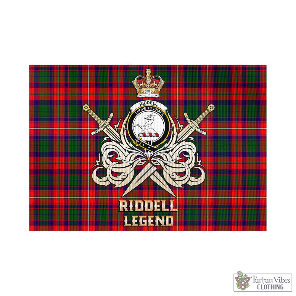Tartan Vibes Clothing Riddell Tartan Flag with Clan Crest and the Golden Sword of Courageous Legacy