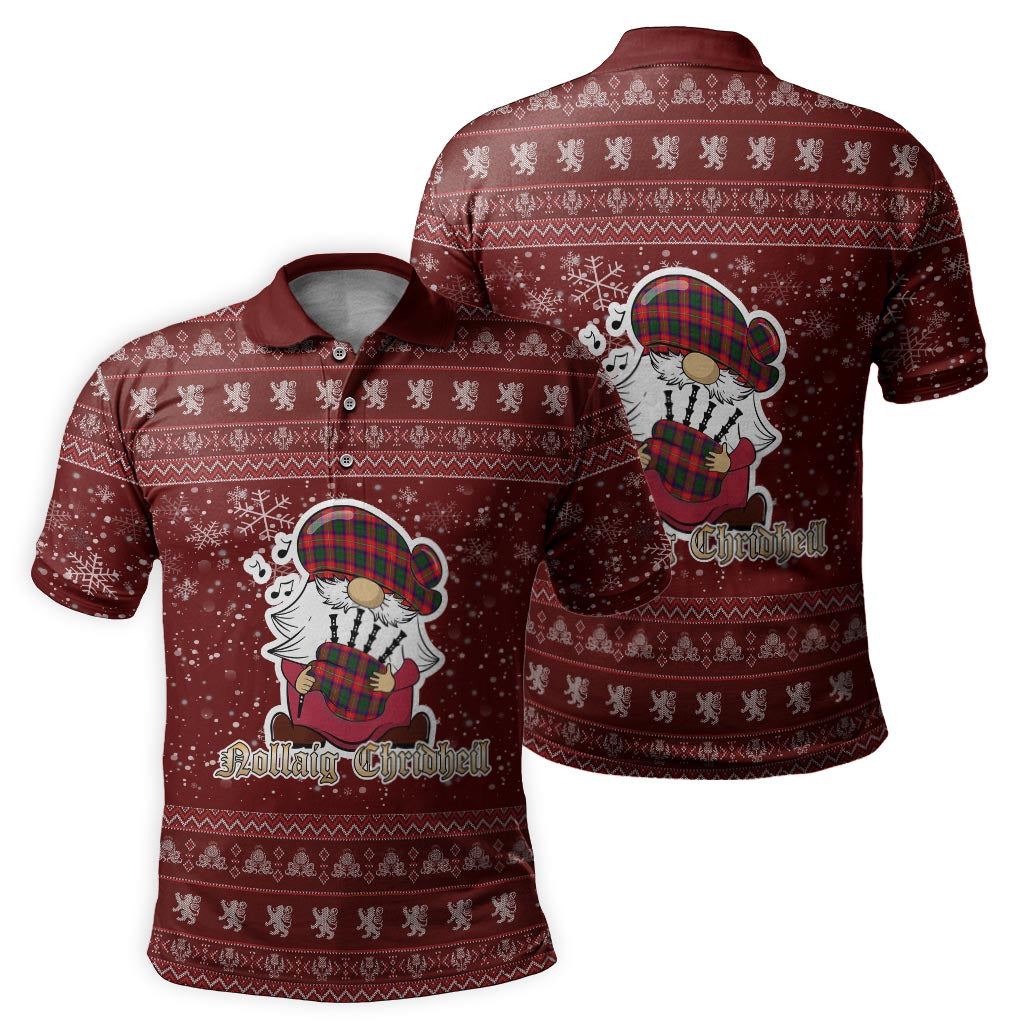 Riddell Clan Christmas Family Polo Shirt with Funny Gnome Playing Bagpipes - Tartanvibesclothing