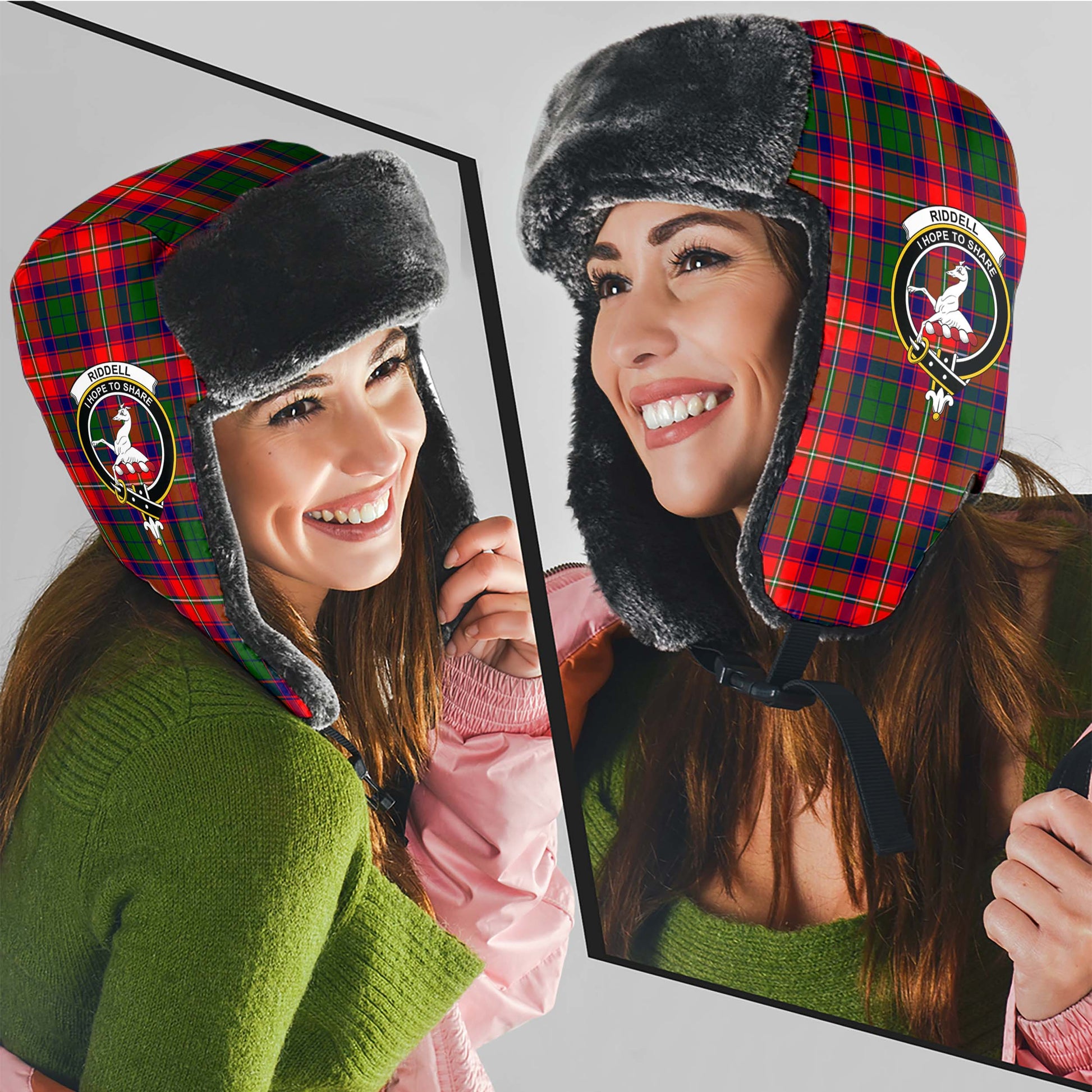 Riddell Tartan Winter Trapper Hat with Family Crest - Tartanvibesclothing