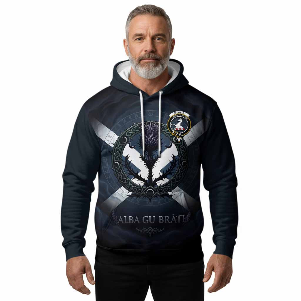 Riddell Clan Crest Hoodie with Celtic Knot Thistle and Saltire