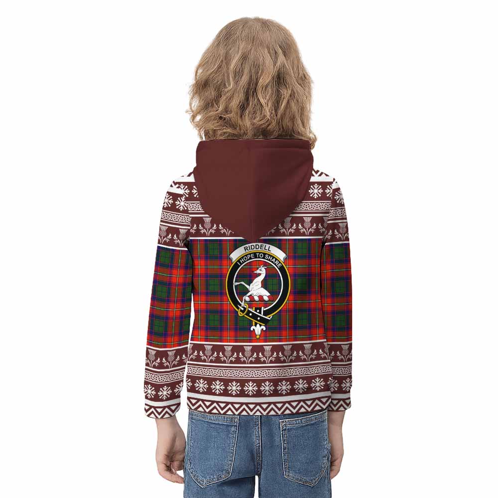 Riddell Clan Tartan Christmas Kid Hoodie with Family Crest - Tartan Vibes Clothing