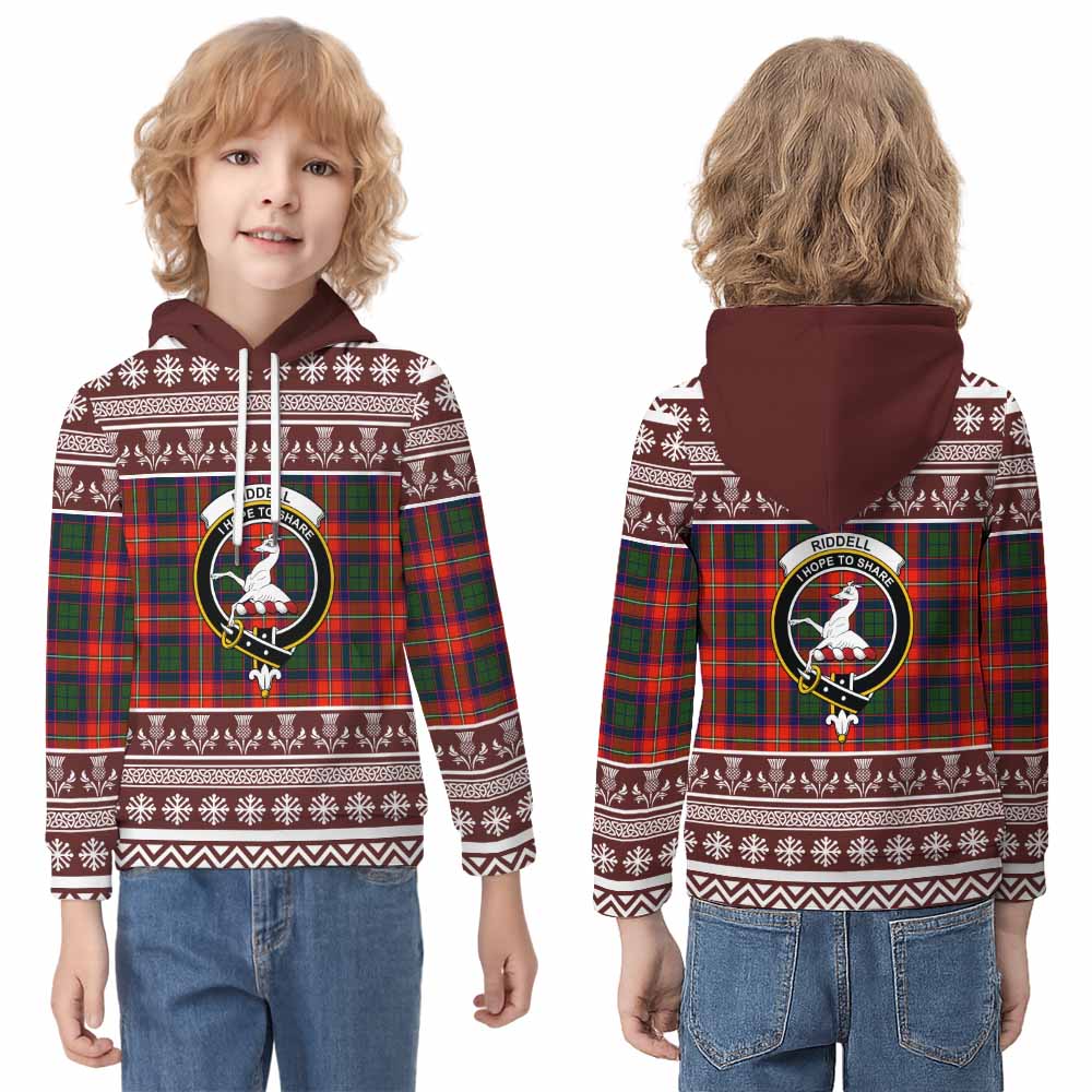 Riddell Clan Tartan Christmas Kid Hoodie with Family Crest - Tartan Vibes Clothing