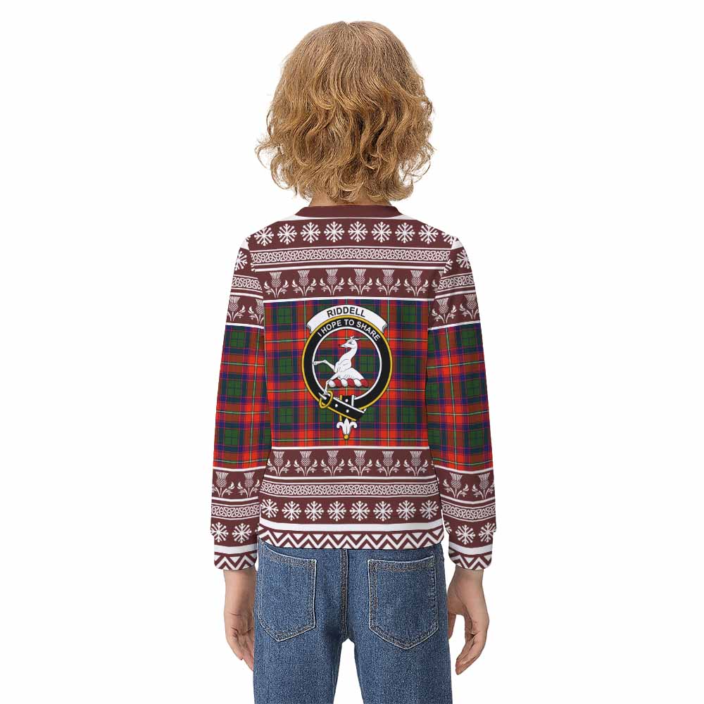 Riddell Clan Tartan Christmas Kid Ugly Sweatshirt with Family Crest - Tartan Vibes Clothing