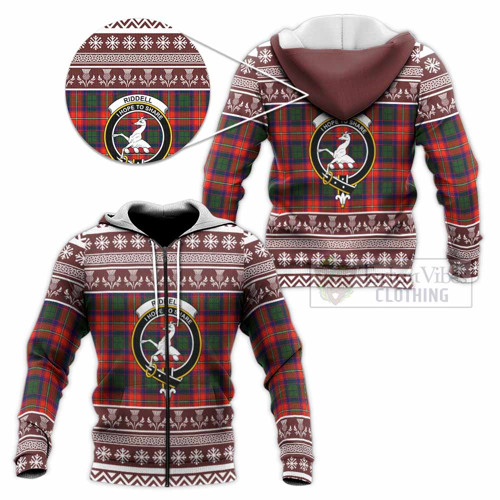 Riddell Clan Tartan Christmas Knitted Hoodie with Family Crest - Tartan Vibes Clothing