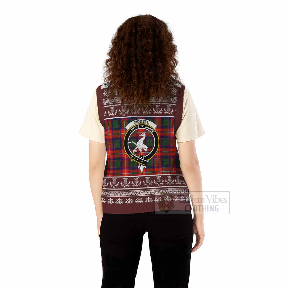 Riddell Clan Tartan Christmas Knitted V-Neck Vest with Family Crest - Tartan Vibes Clothing