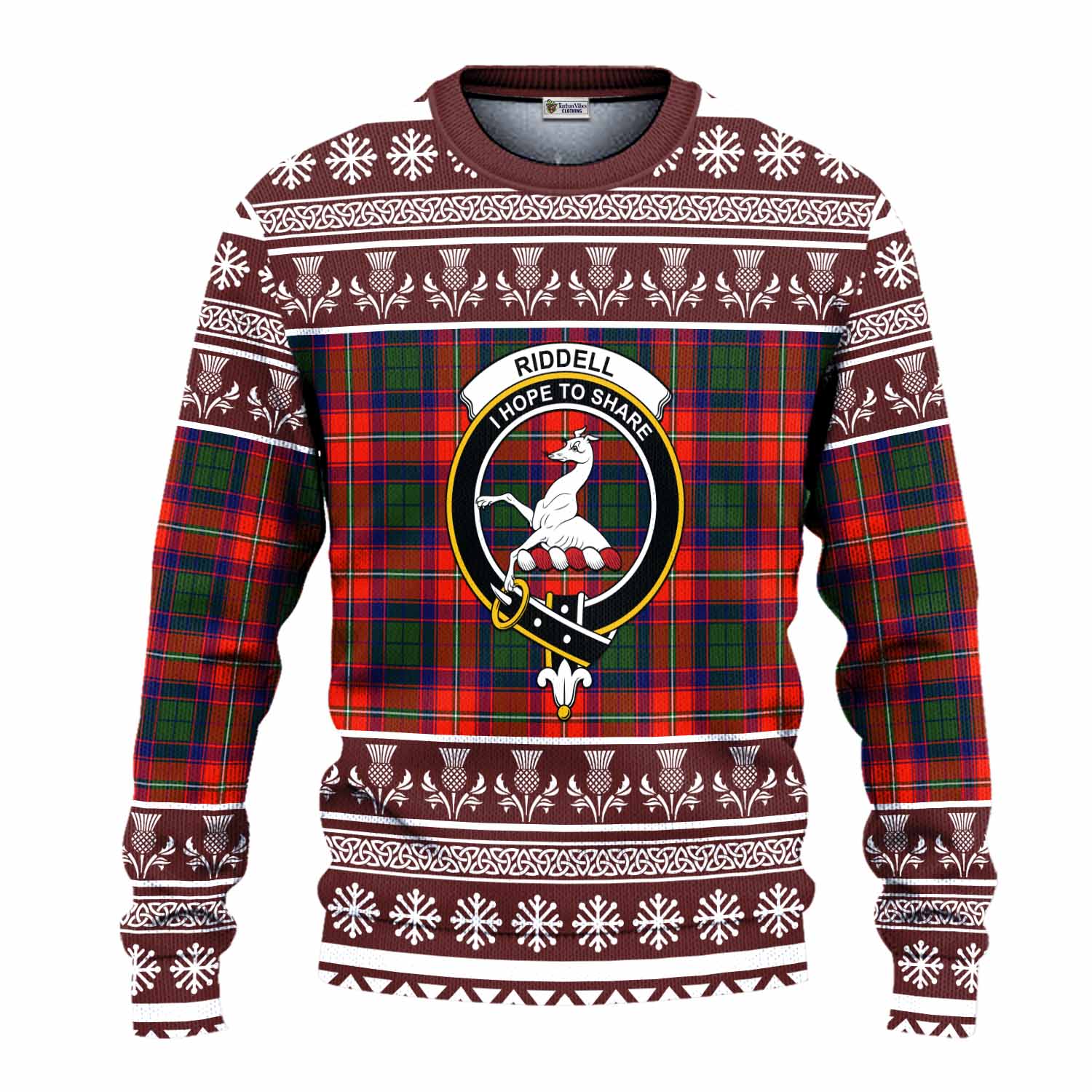 Riddell Clan Tartan Christmas Ugly Sweater with Family Crest - Tartan Vibes Clothing