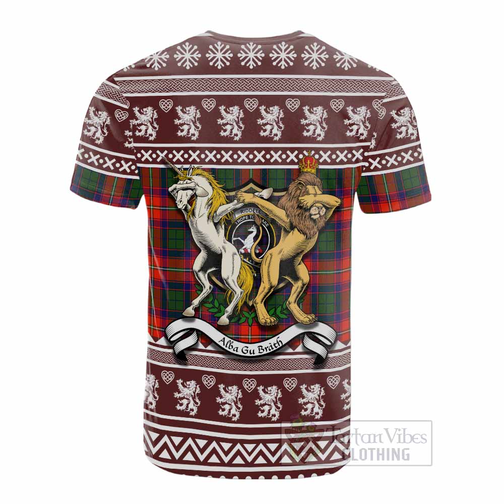 Riddell Clan Tartan Crest Christmas Cotton T-shirt Coat of Arms Funny Style - Tartan Vibes Clothing