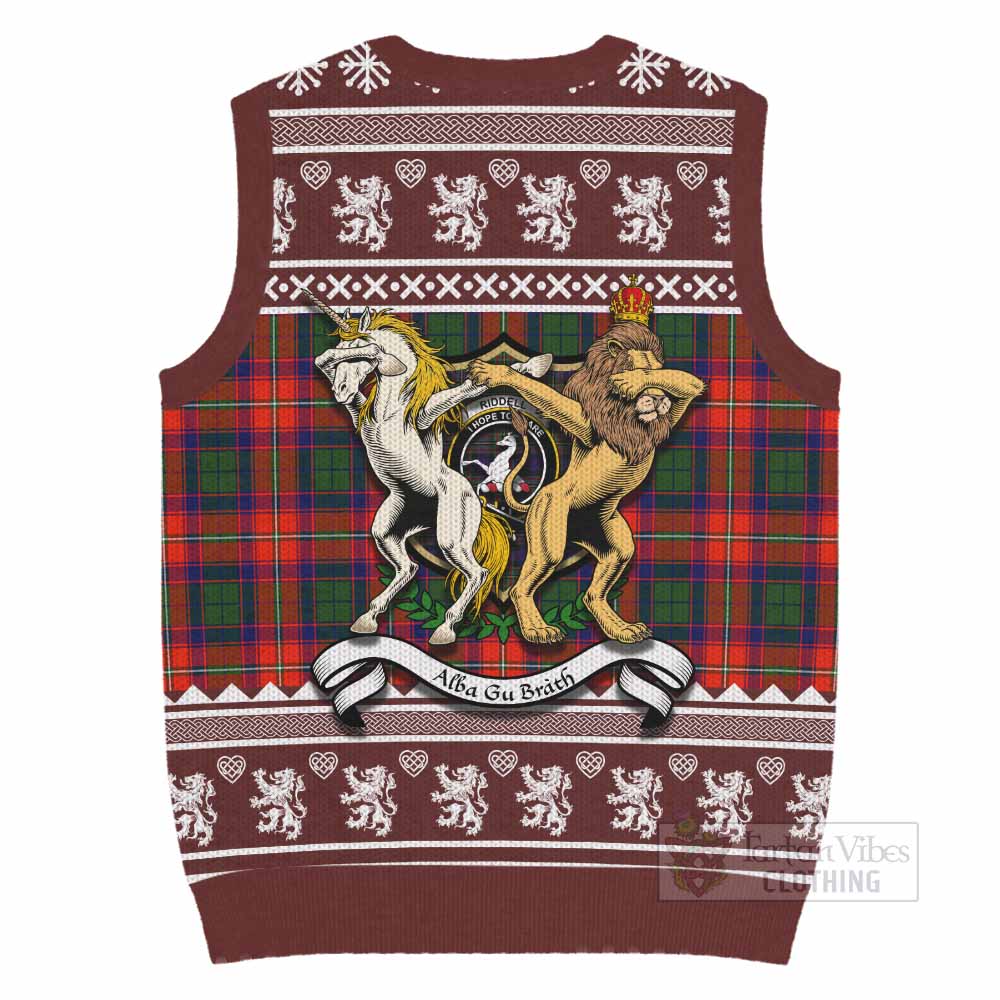 Riddell Clan Tartan Crest Christmas Knitted V-Neck Vest Coat of Arms Funny Style - Tartan Vibes Clothing