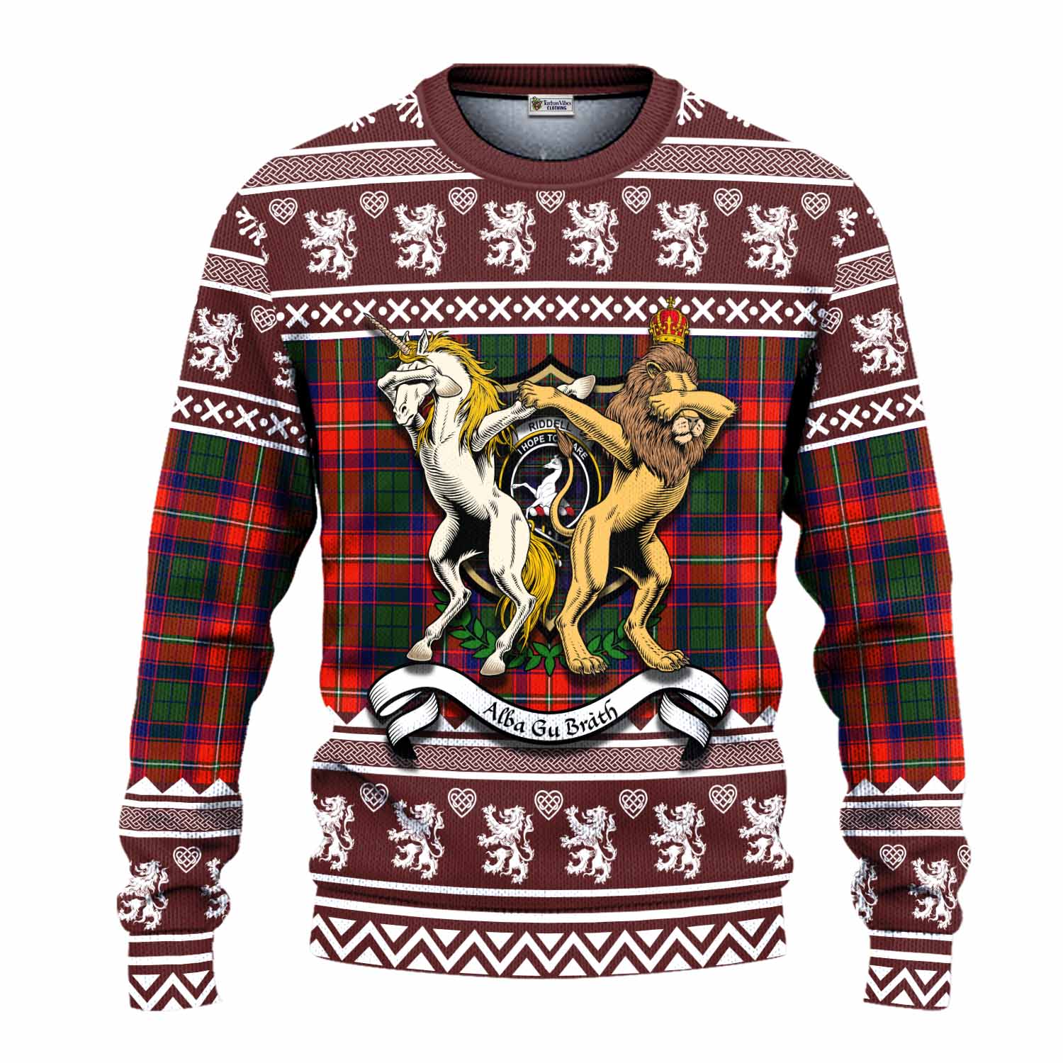 Riddell Clan Tartan Crest Christmas Ugly Sweater Coat of Arms Funny Style - Tartan Vibes Clothing