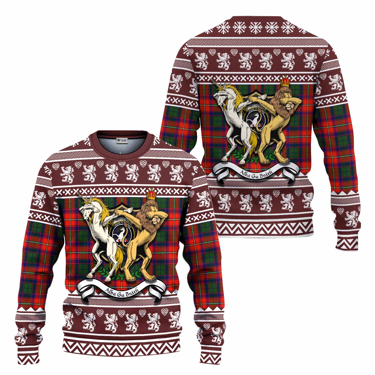 Riddell Clan Tartan Crest Christmas Ugly Sweater Coat of Arms Funny Style - Tartan Vibes Clothing