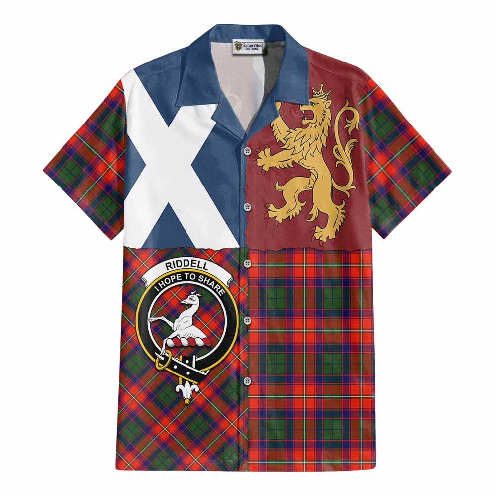 Riddell Crest Tartan Cotton Hawaiian Shirt with Lion Rampant Saltire Style - Tartan Vibes Clothing