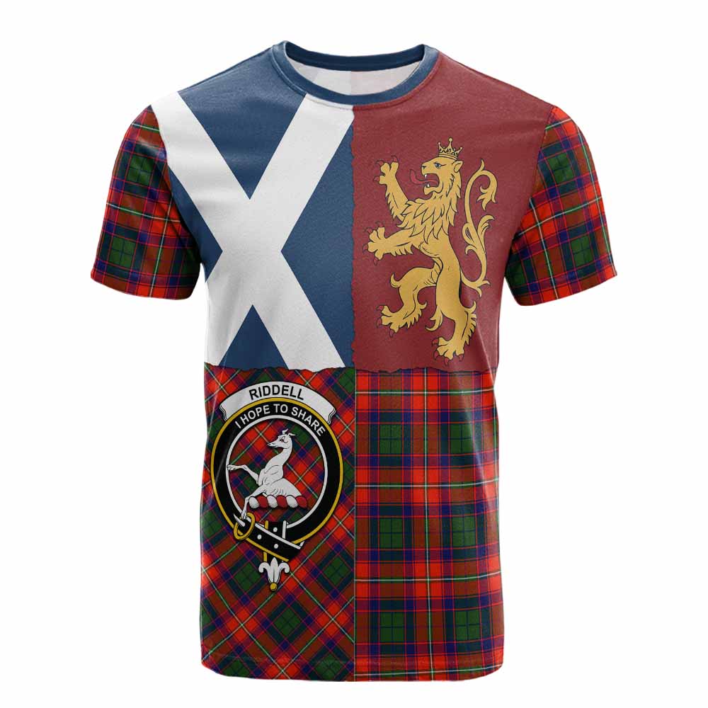 Riddell Crest Tartan Cotton T-shirt with Lion Rampant Saltire Style - Tartan Vibes Clothing