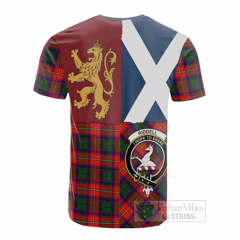 Riddell Crest Tartan Cotton T-shirt with Lion Rampant Saltire Style - Tartan Vibes Clothing
