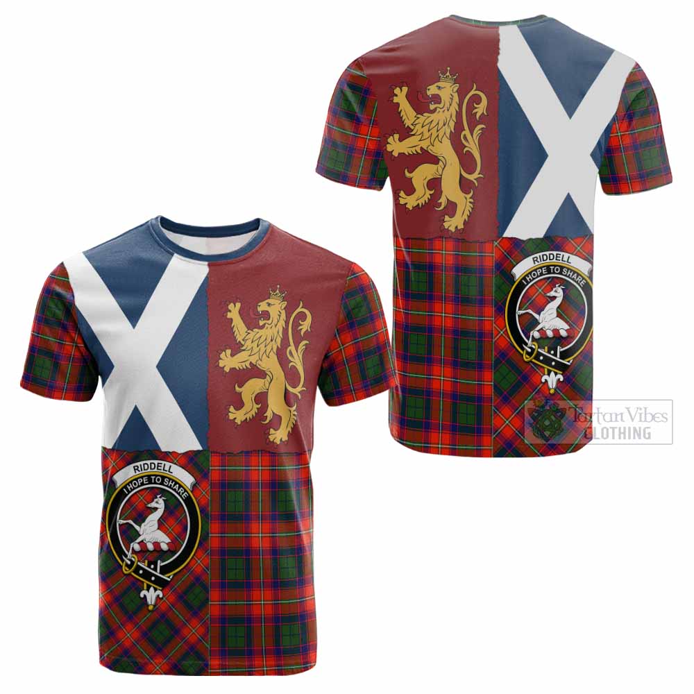 Riddell Crest Tartan Cotton T-shirt with Lion Rampant Saltire Style - Tartan Vibes Clothing