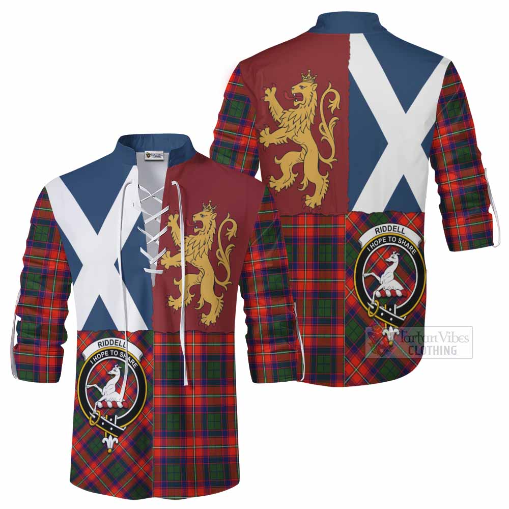 Riddell Crest Tartan Ghillie Shirt with Lion Rampant Saltire Style - Tartan Vibes Clothing