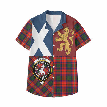 Riddell Crest Tartan Kid Hawaiian Shirt with Lion Rampant Saltire Style - Tartan Vibes Clothing