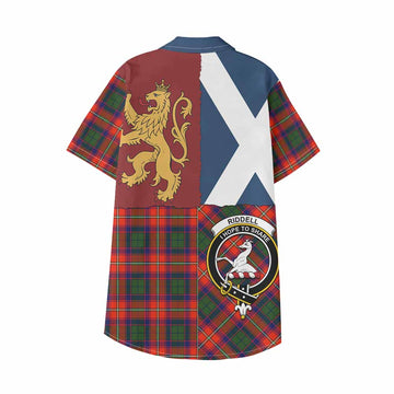 Riddell Crest Tartan Kid Hawaiian Shirt with Lion Rampant Saltire Style - Tartan Vibes Clothing