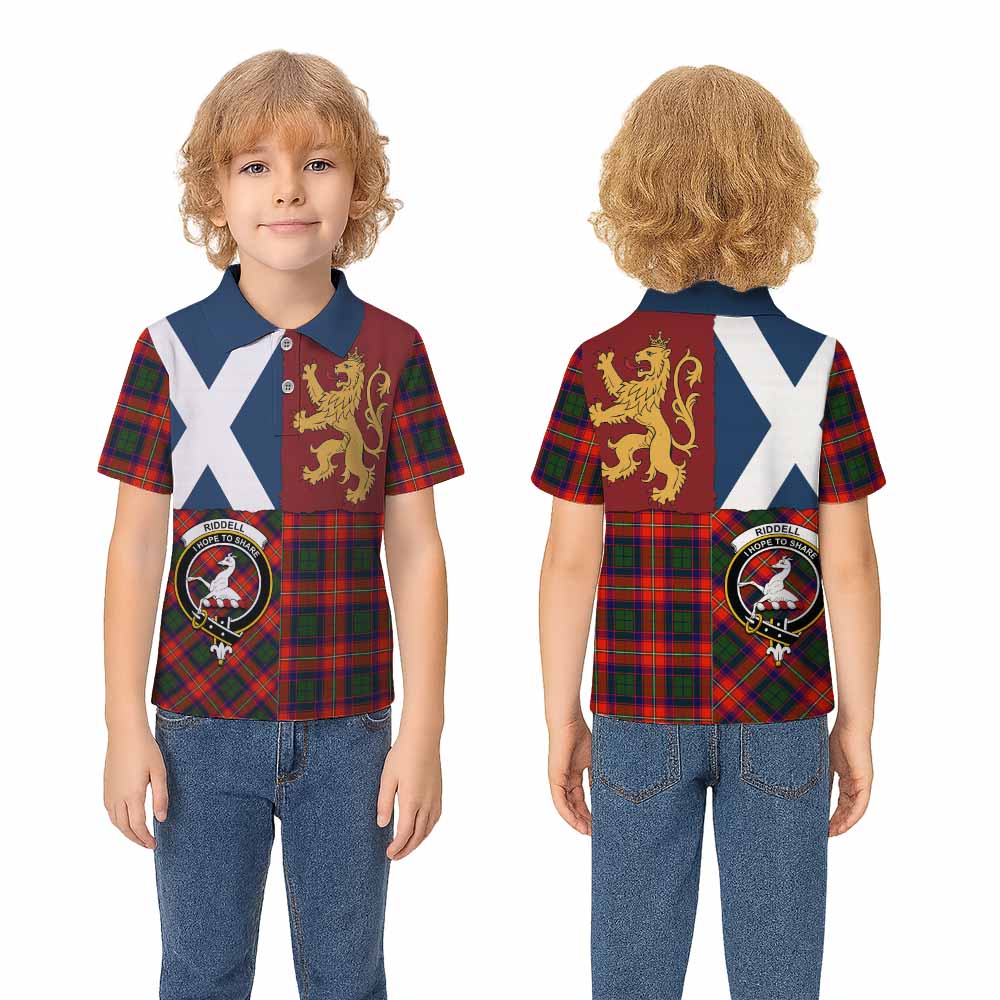 Riddell Crest Tartan Kid Polo Shirt with Lion Rampant Saltire Style - Tartan Vibes Clothing