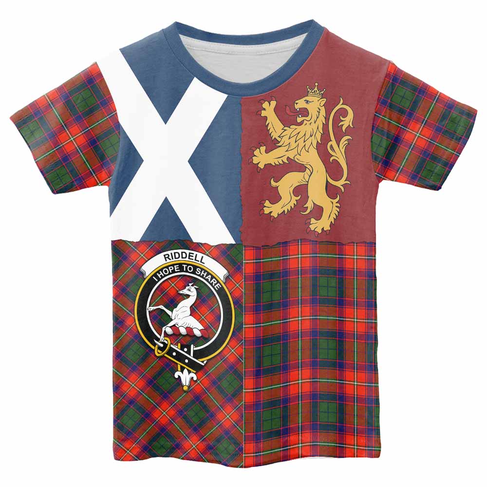 Riddell Crest Tartan Kid T-shirt with Lion Rampant Saltire Style - Tartan Vibes Clothing