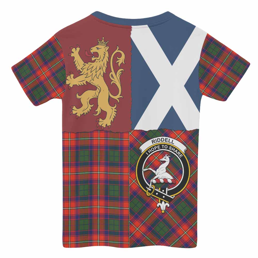 Riddell Crest Tartan Kid T-shirt with Lion Rampant Saltire Style - Tartan Vibes Clothing
