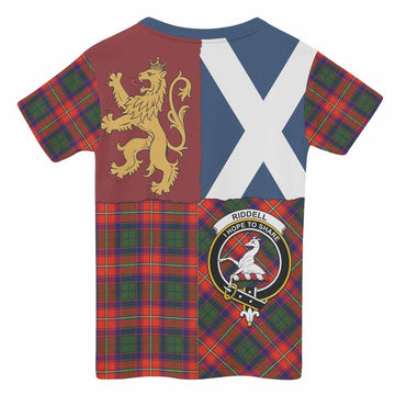 Riddell Crest Tartan Kid T-shirt with Lion Rampant Saltire Style - Tartan Vibes Clothing