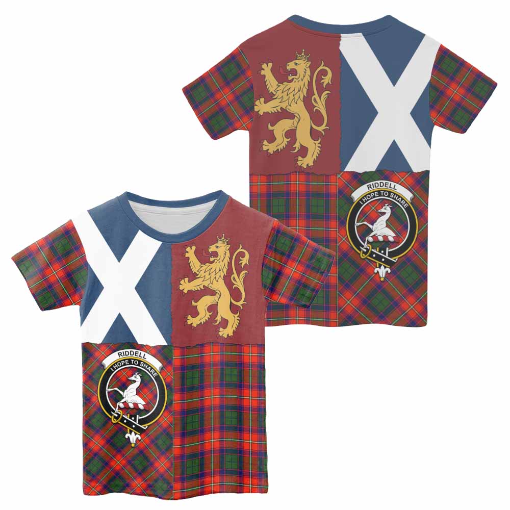 Riddell Crest Tartan Kid T-shirt with Lion Rampant Saltire Style - Tartan Vibes Clothing