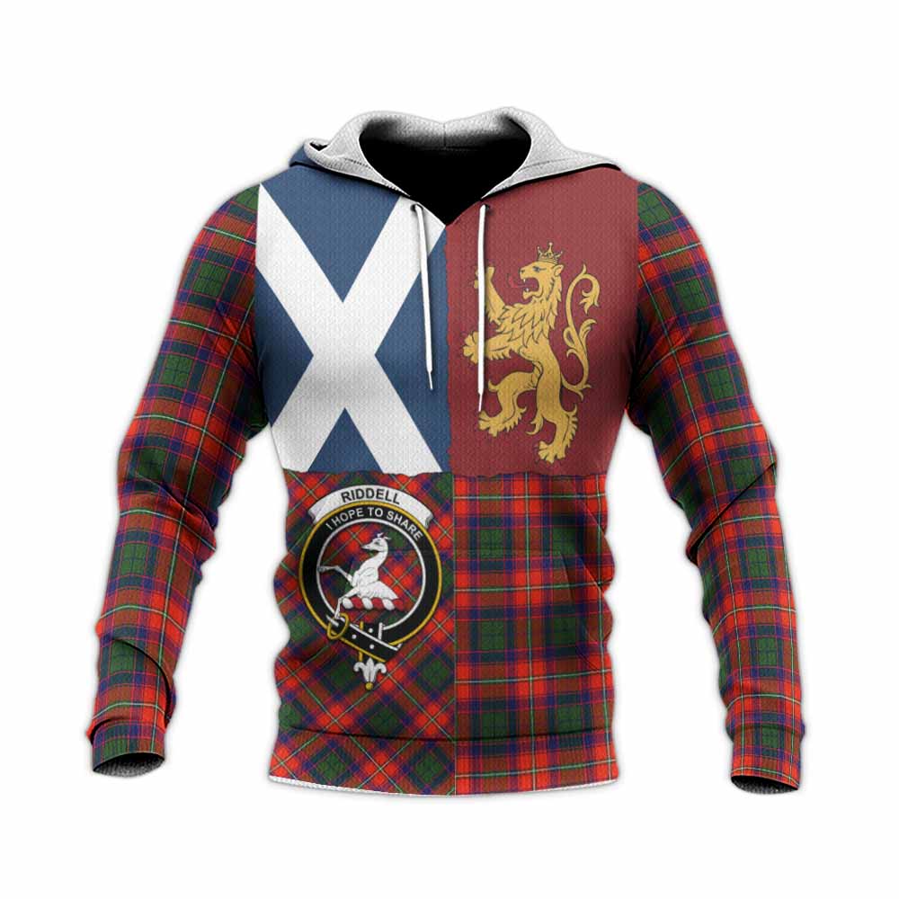 Riddell Crest Tartan Knitted Hoodie with Lion Rampant Saltire Style