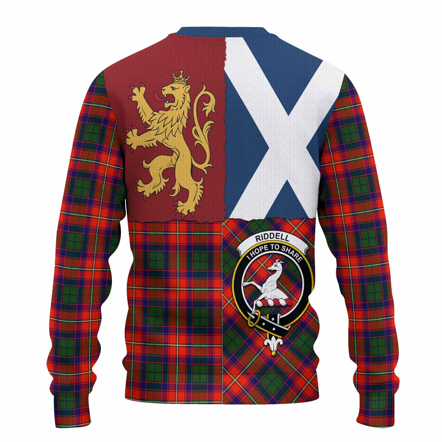 Riddell Crest Tartan Knitted Sweater with Lion Rampant Saltire Style