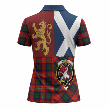 Riddell Crest Tartan Women Polo Shirt with Lion Rampant Saltire Style