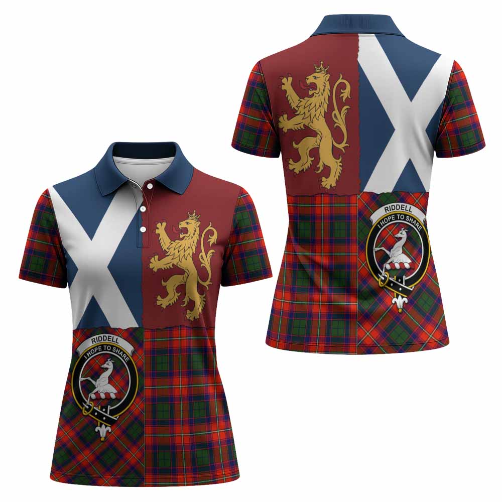 Riddell Crest Tartan Women Polo Shirt with Lion Rampant Saltire Style