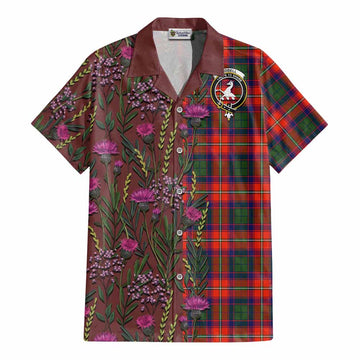Riddell Family Crest Tartan Cotton Hawaiian Shirt Scottish Thistle Flower Pattern Half Style - Tartan Vibes Clothing