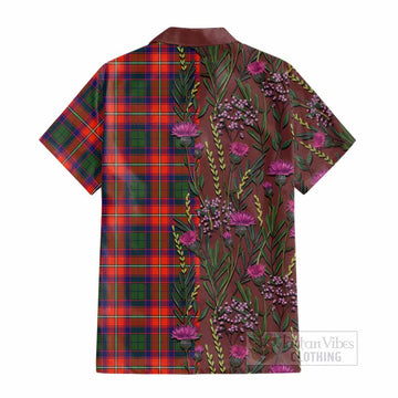 Riddell Family Crest Tartan Cotton Hawaiian Shirt Scottish Thistle Flower Pattern Half Style - Tartan Vibes Clothing