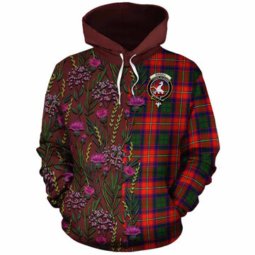 Riddell Family Crest Tartan Cotton Hoodie Scottish Thistle Flower Pattern Half Style - Tartan Vibes Clothing